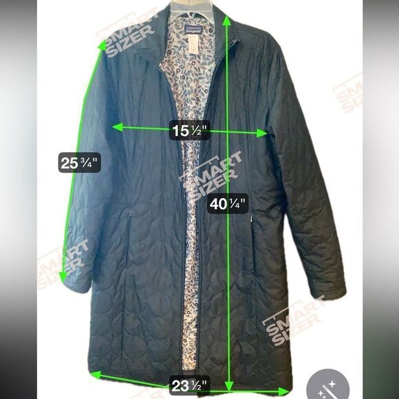 Patagonia Sz XL Black Long Winter Quilted Pocket Front Zipper Coat Jacket - Picture 7 of 8